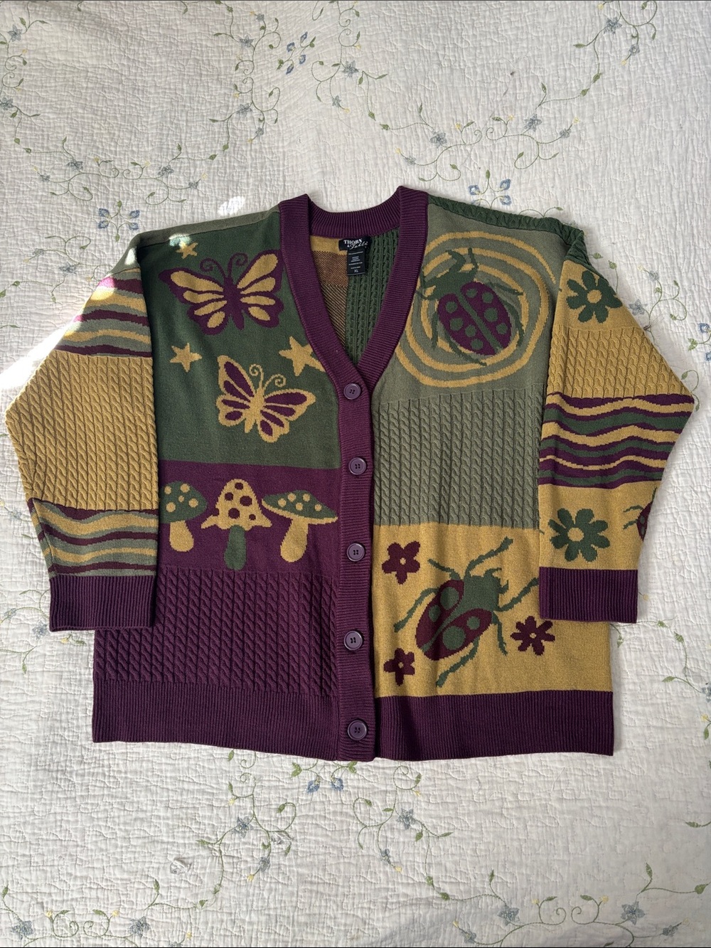 Thorn & Fable Grunge Bug Patchwork Girls Cardigan XL